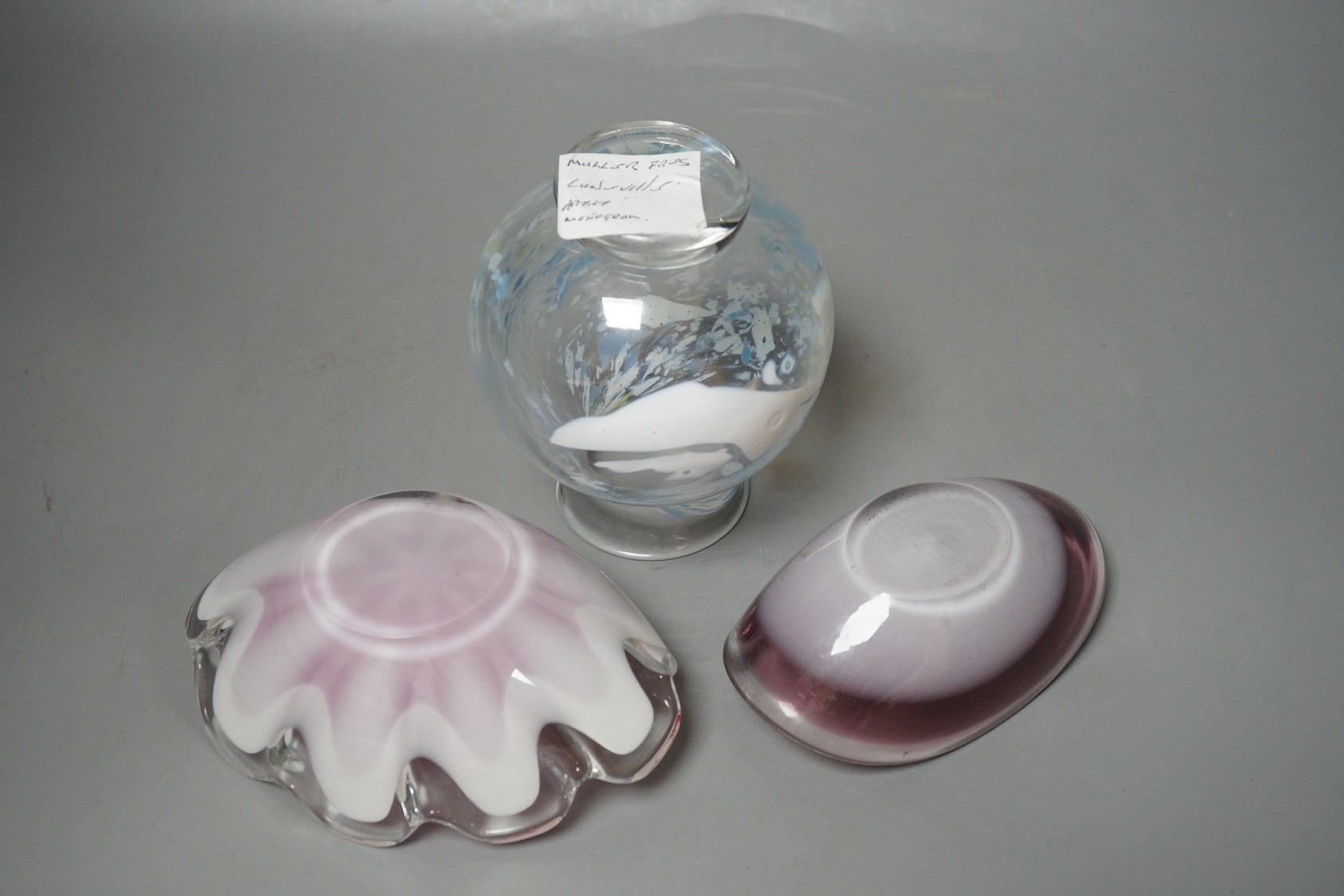 A Muller Freres studio glass vase and two Flygfoys (glass dishes) (3), tallest 13cm - Image 4 of 5