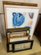 A collection of assorted watercolours, oil and prints
