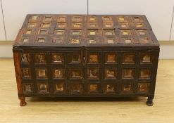 A mahogany carved dowry chest, 69cm wide