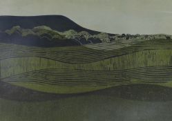 Robert Tavener (1920-2004), screenprint, Downland scene, signed in pencil, 16/30, 40 x 54cm