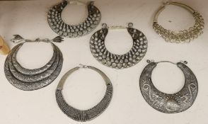 Six various south East Asian white metal collars