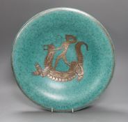A Gustavsberg Wilhelm Kåge design Argenta bowl decorated with a figure riding a dragon, no. 1035,