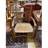 A Victorian mahogany side table, stained hardwood stick stand, bamboo and wicker work table and a