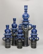 Bjørn Wiinblad for Rosenthal, five blue glazed figural pots, 47cm