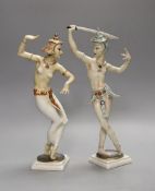 Two Hutschenreuter figures of Siamese dancers, 30cm