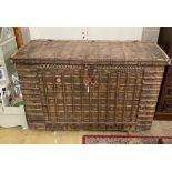 A large iron bound Armada style chest, width 152cm, depth 88cm, height 107cm