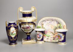 A selection of English china, to include a pair of Chamberlains Worcester spill vases, a Spode two