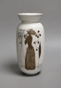 A Gustavsberg Stig Lindberg 215 shape Grazia vase decorated with a woman, vase and flowers, sprigs
