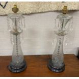 A pair of Victorian style glass lustre table lamps, height 59cm