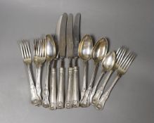 Thirteen items of 19the century silver cutlery, including Kings pattern and fiddle and shell,