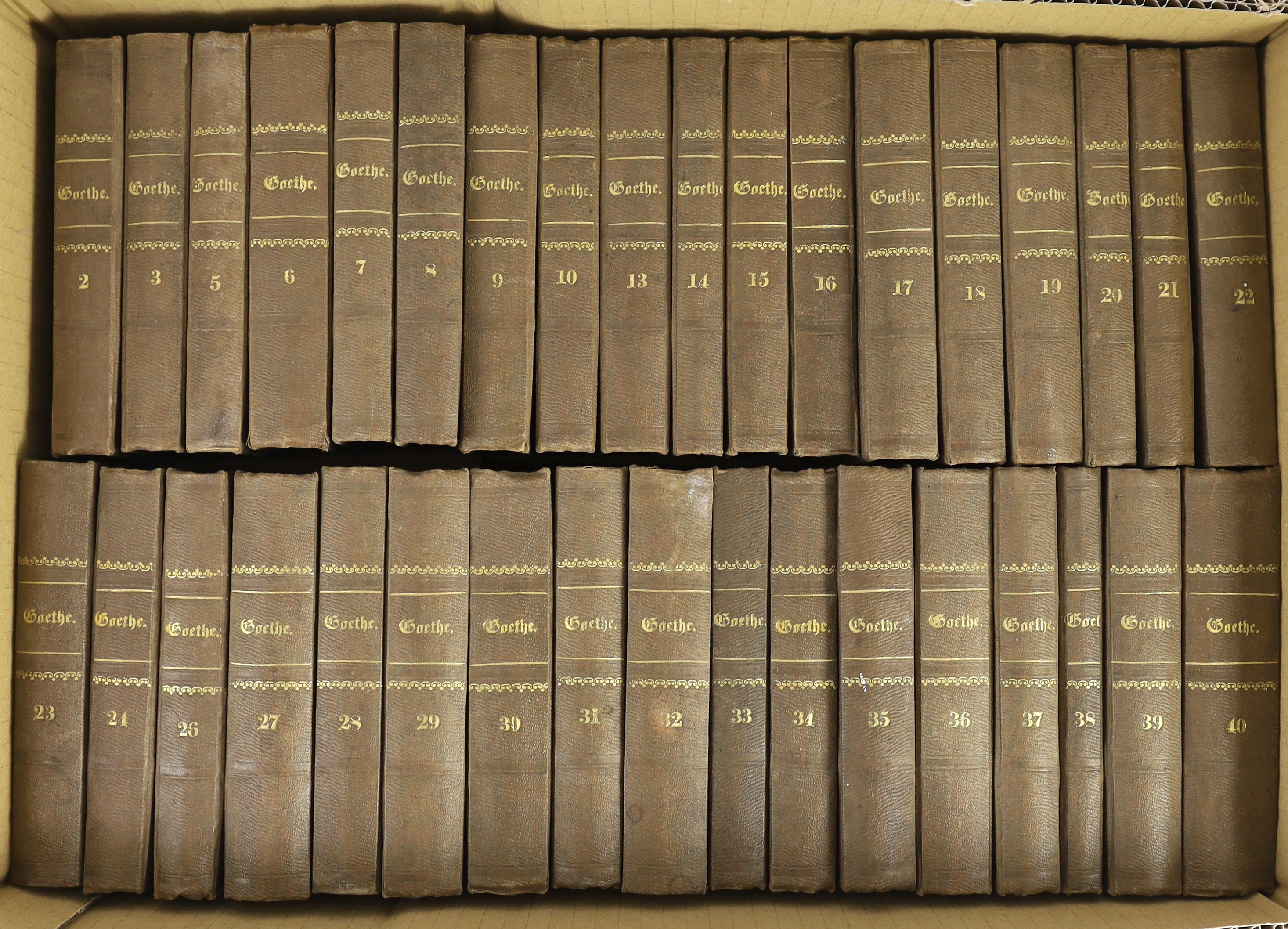 ° ° Goethe, Johanna Wolfgang - The Works in German, 35 vols (of 40), 12mo, half cloth, gilt embossed