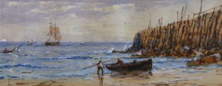 Richard Henry Nibbs (1816-1893), watercolour, Fisherfolk along the coast, signed and dated '86, 20 x