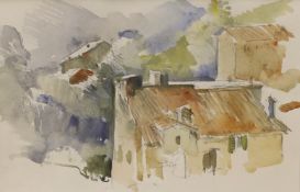Charles Cundall (1890-1971), watercolour, 'Mountain village, Italy', Louis Kosman label verso, 16