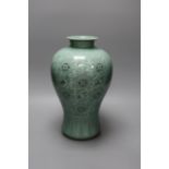 A Korean celadon ground baluster vase, 32cm