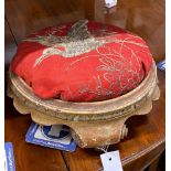 A Victorian carved giltwood footstool, diameter 32cm