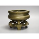 A Chinese bronze censer and stand, 13cm tall including stand