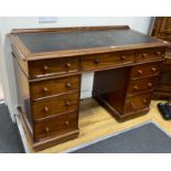 A Victorian mahogany pedestal desk, length 122cm, depth 54cm, height 79cm