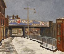Michael Blaker (1928-2018), oil on board, 'Railway bridge over the High Street, Rochester',