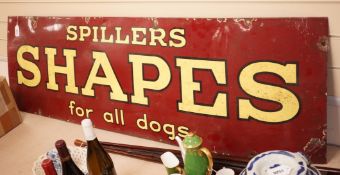 Spillers Shapes for all dogs enamel advertising sign, 46x152cm