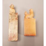 Two Chinese soapstone seals, tallest 10cm