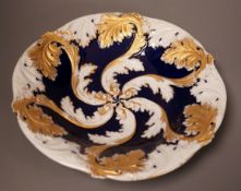 A late 19th century Meissen acanthus motif bowl, with gilt decoration, 28cm
