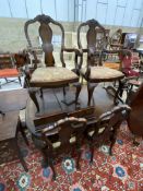 A Queen Anne revival burr walnut dining room suite, comprising extending dining table 208cm