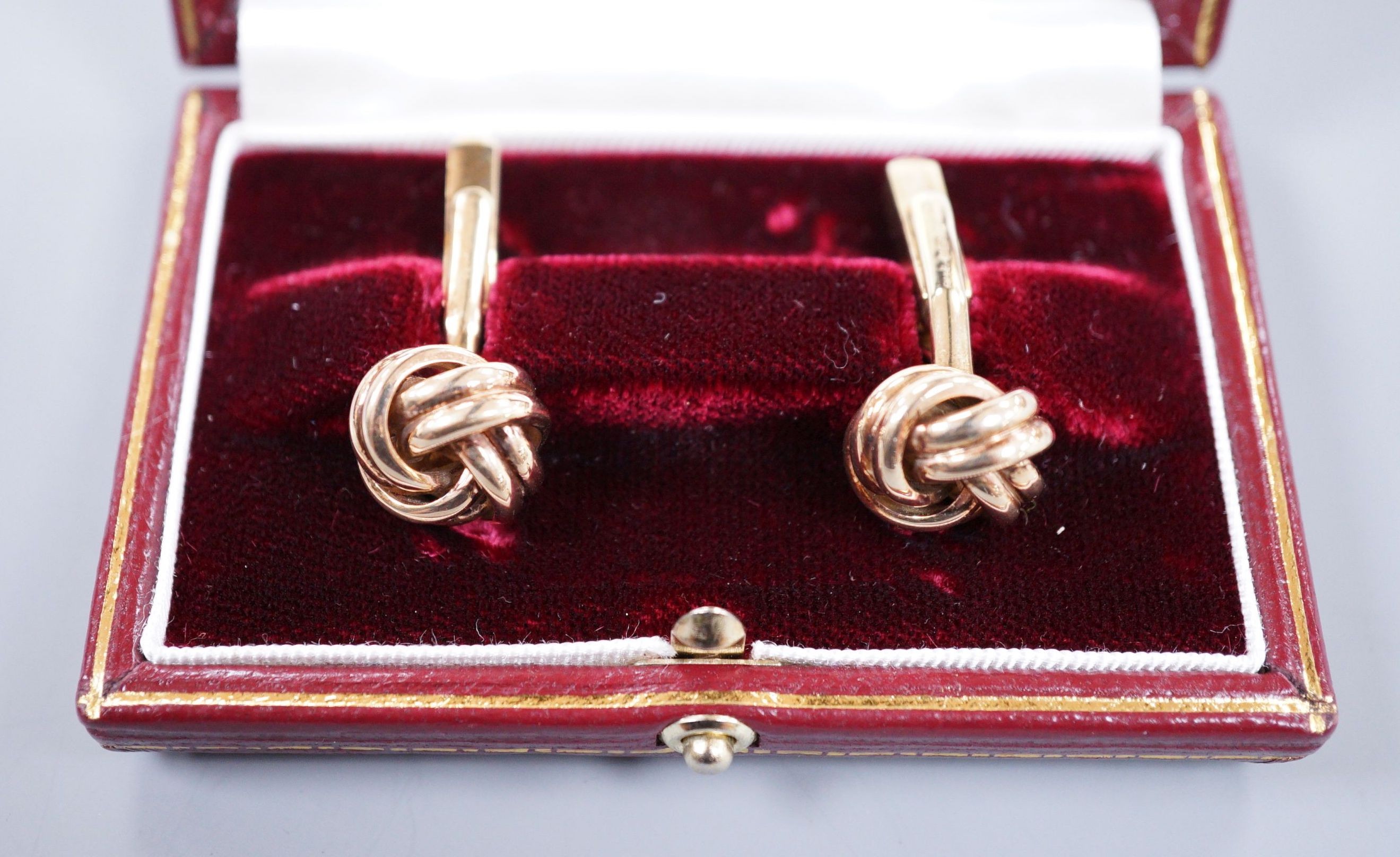 A pair Asprey & Co 9ct gold cufflinks, in original box, 17.6 grams