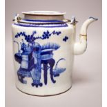 A Chinese provincial blue and white teapot, 23cm