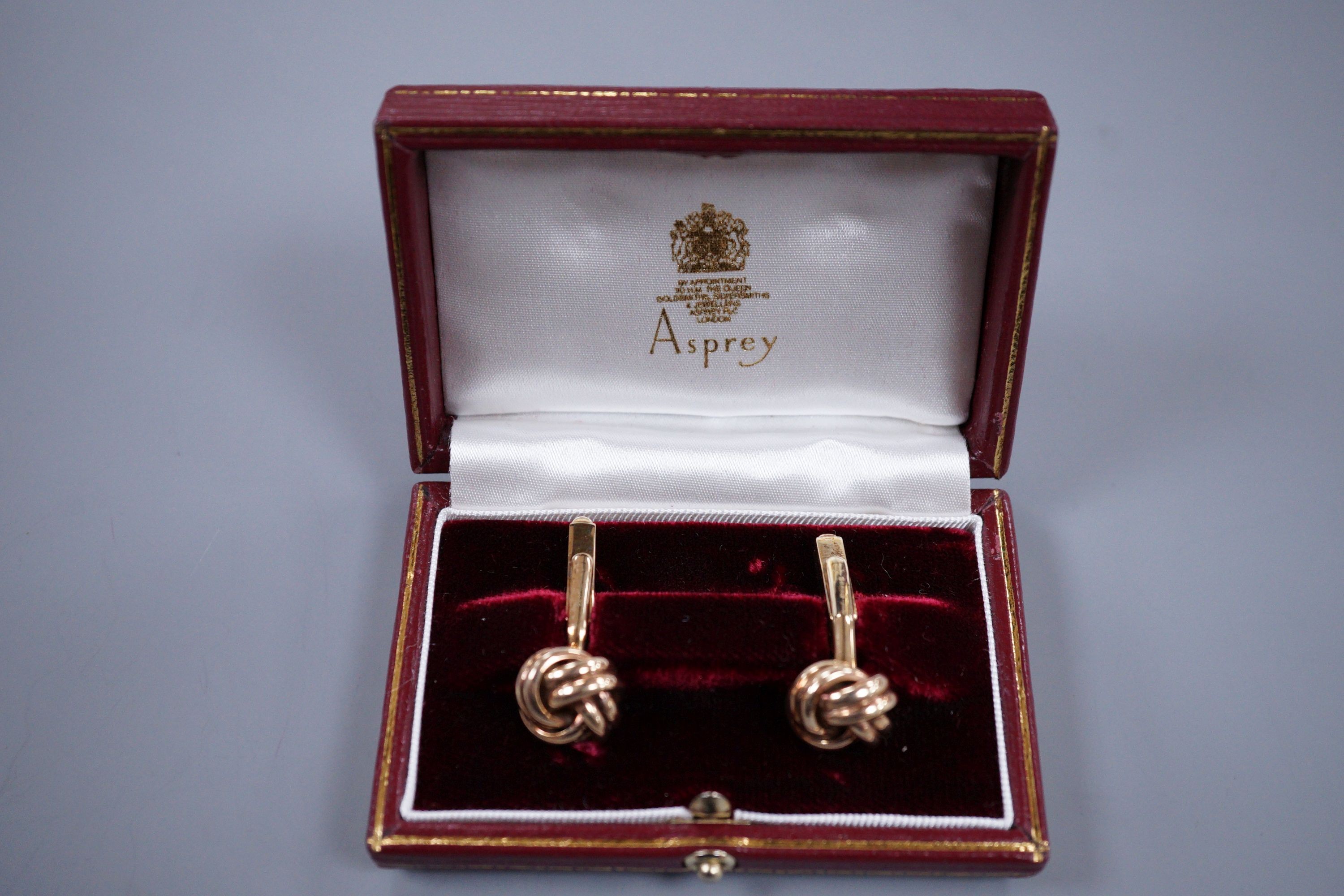 A pair Asprey & Co 9ct gold cufflinks, in original box, 17.6 grams - Image 3 of 3