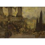 Manner of William Walcot, mixed media on paper, 'Arrival of a State barge', indistinctly signed,