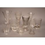 A group of eight 19th/20th century novelty or commemorative glasses, tallest 19.5 cm, including