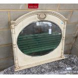 A cream painted overmantel mirror with oval plate, width 81cm, height 77cm