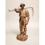 Hans Muller (Austrian, 1837-1937) a bronze group of a farmhand with scythe, signed to base, 39cm