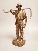Hans Muller (Austrian, 1837-1937) a bronze group of a farmhand with scythe, signed to base, 39cm