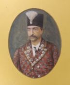 Persian School c.1900, watercolour and gouache, Portrait of a gentleman, 15 x 11.5cm