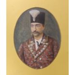 Persian School c.1900, watercolour and gouache, Portrait of a gentleman, 15 x 11.5cm