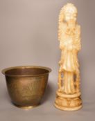 A Chinese bronze 'dragon' bowl, early 20th century and a large Chinese soapstone figure of Shou Lao,