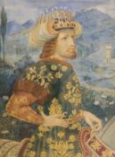 After Benozzo Gozzoli (Italian, 1421-1497), watercolour, Portrait of one of the Magi, 52 x 39cm
