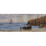 Richard Henry Nibbs (1816-1893), watercolour, Fisherfolk along the coast, signed and dated '86, 20 x