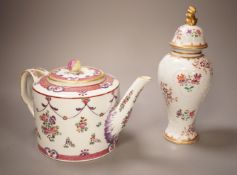 A Samson lidded Chinese armorial style baluster vase and a similar teapot, 23cm