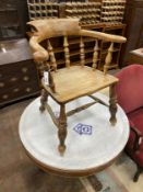A Victorian elm and beech sun bleached smoker's bow chair, width 66cm, depth 43cm, height 78cm