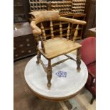 A Victorian elm and beech sun bleached smoker's bow chair, width 66cm, depth 43cm, height 78cm