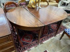 A George III mahogany D end extending dining table with later drop leaf, 180cm extended, depth