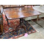 A George III mahogany rectangular tilt top tea table, width 90cm, depth 69cm, height 72cm