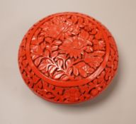 A Chinese cinnabar lacquer box, 8cm diameter