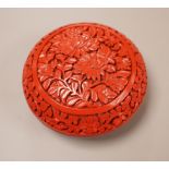 A Chinese cinnabar lacquer box, 8cm diameter