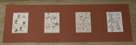 Katsushika Hokusai, set of four Japanese woodblock prints, Warriors with matchlock rifles, archers