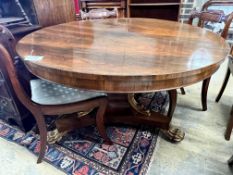 A Regency and later circular parcel gilt rosewood breakfast table (no bolts), diameter 122cm, height