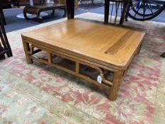 A Chinese square elm low table, length 88cm, height 28cm