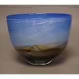 An Art Glass bowl depicting a landscape of the Scottish Highlands, 1984, 15.5cm tall